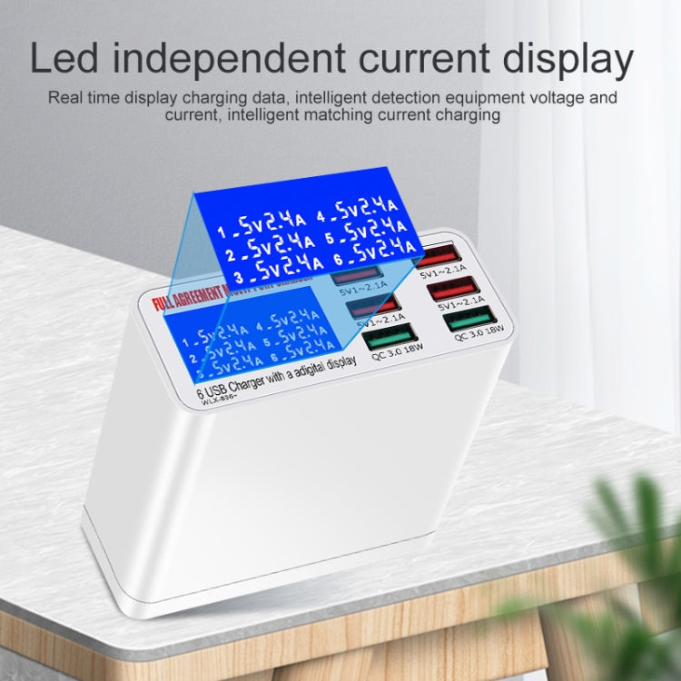 WLX-896+ 6 In 1 Multi-function Smart Digital Display USB Charger, WLX-896+(US Plug), WLX-896+(AU Plug), WLX-896+(EU Plug), WLX-896+(UK Plug)