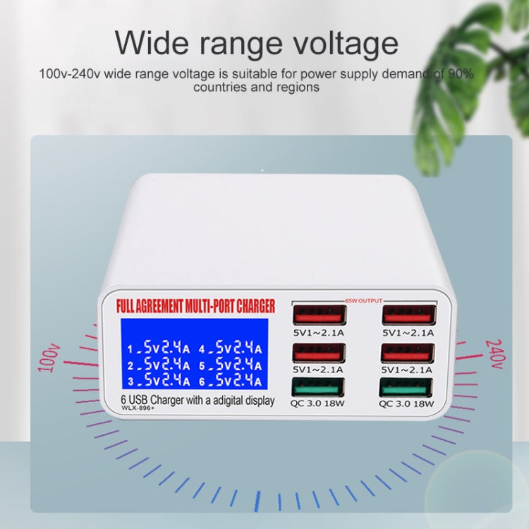 WLX-896+ 6 In 1 Multi-function Smart Digital Display USB Charger, WLX-896+(US Plug), WLX-896+(AU Plug), WLX-896+(EU Plug), WLX-896+(UK Plug)
