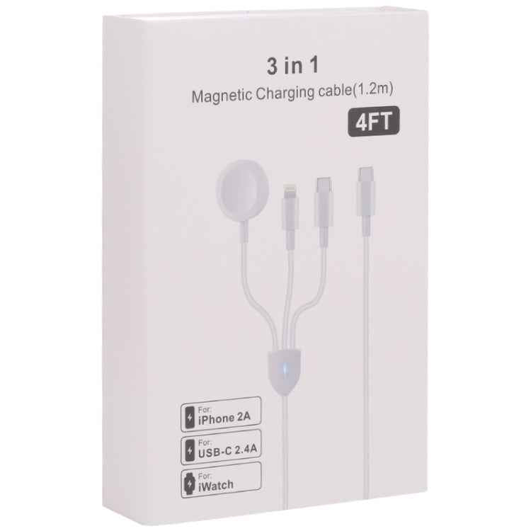 3 in 1 USB-C / Type-C to 8 Pin + USB-C / Type-C + Magnetic Watch Wireless Charger Data Cable, Cable Length: 1.2m