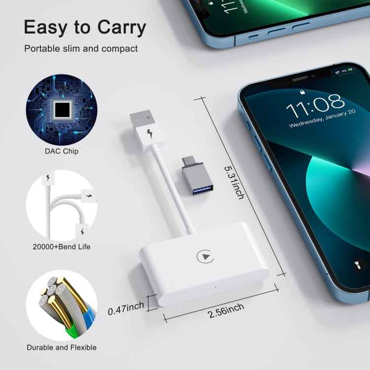 USB + USB-C / Type-C Wired to Wireless Carplay Adapter for iPhone