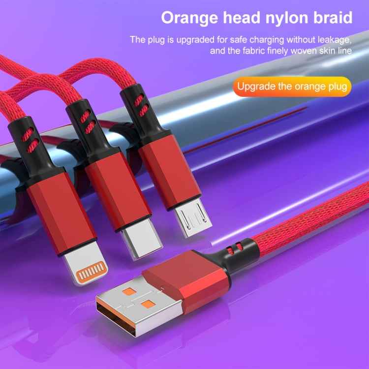 Braided 3A 3 in 1 USB to Type-C / 8 Pin / Micro USB Fast Charging Cable, Cable Length: 1.2m
