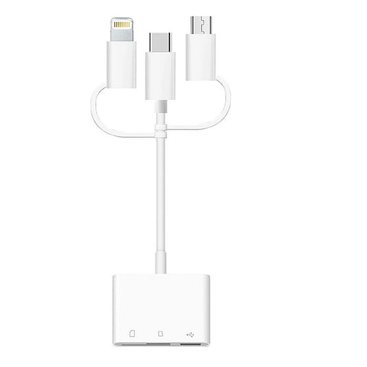 3 in 1 8-Pin And Micro USB And Type-C to TF & SD Card Reader USB OTG Extender Adapter