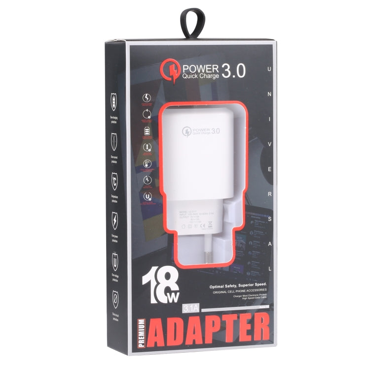 LZ-2117 18W QC3.0 3.1A USB Fast Charger, EU Plug, EU Plug