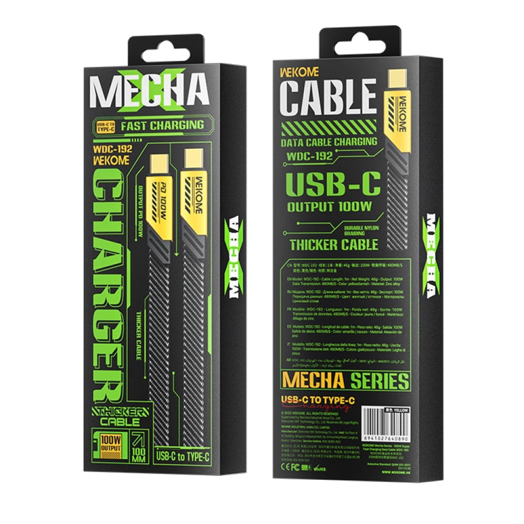 WK WDC-192 Mech Series 100W USB-C/Type-C to USB-C/Type-C Fast Charge Data Cable, Length: 1m, USB-C/Type-C to USB-C/Type-C