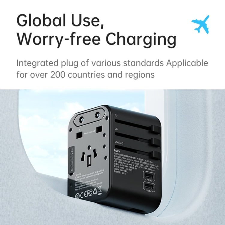 ROCK T62 35.5W Global Travel Multifunctional Plug PD Charger Power Adapter, T62