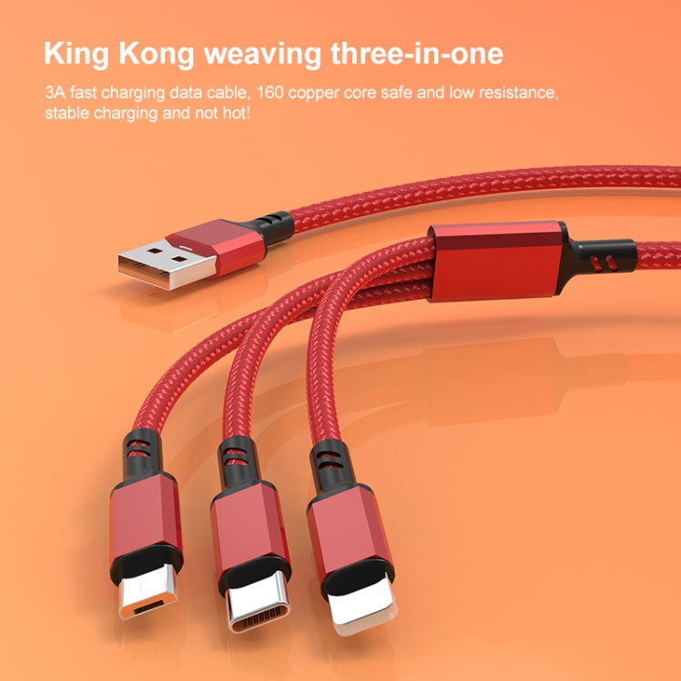 Orange Plug 3A 3 in 1 USB to Type-C / 8 Pin / Micro USB Fast Charging Cable, Cable Length: 1.2m, Orange Plug (Blue), Orange Plug (Red), Orange Plug (Silver), Orange Plug (Black)