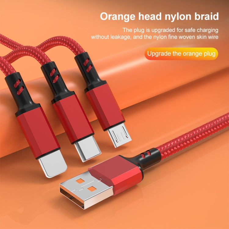Orange Plug 3A 3 in 1 USB to Type-C / 8 Pin / Micro USB Fast Charging Cable, Cable Length: 1.2m, Orange Plug (Blue), Orange Plug (Red), Orange Plug (Silver), Orange Plug (Black)