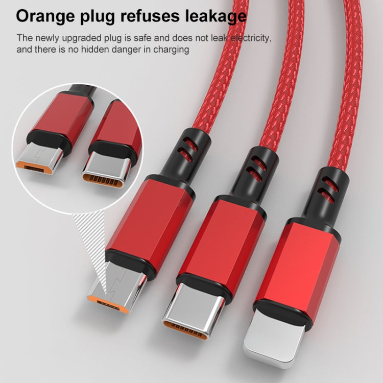 Orange Plug 3A 3 in 1 USB to Type-C / 8 Pin / Micro USB Fast Charging Cable, Cable Length: 1.2m, Orange Plug (Blue), Orange Plug (Red), Orange Plug (Silver), Orange Plug (Black)