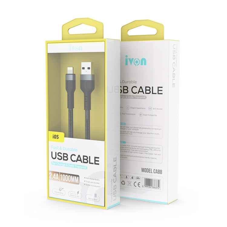 IVON CA88 12W 2.4A USB to Micro USB Nylon Braid Fast Charge Data Cable, Cable Length: 1m