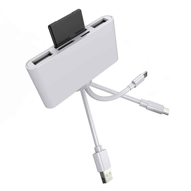5 in 1 8 Pin + Type-C / USB-C + USB + TF Card + SD Card Multi-function Camera Reader Adapter