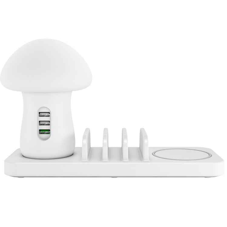 HQ-UD12 Universal 4 in 1 40W QC3.0 3 USB Ports + Wireless Charger Mobile Phone Charging Station with Mushroom Shape LED Light, Length: 1.2m, EU Plug