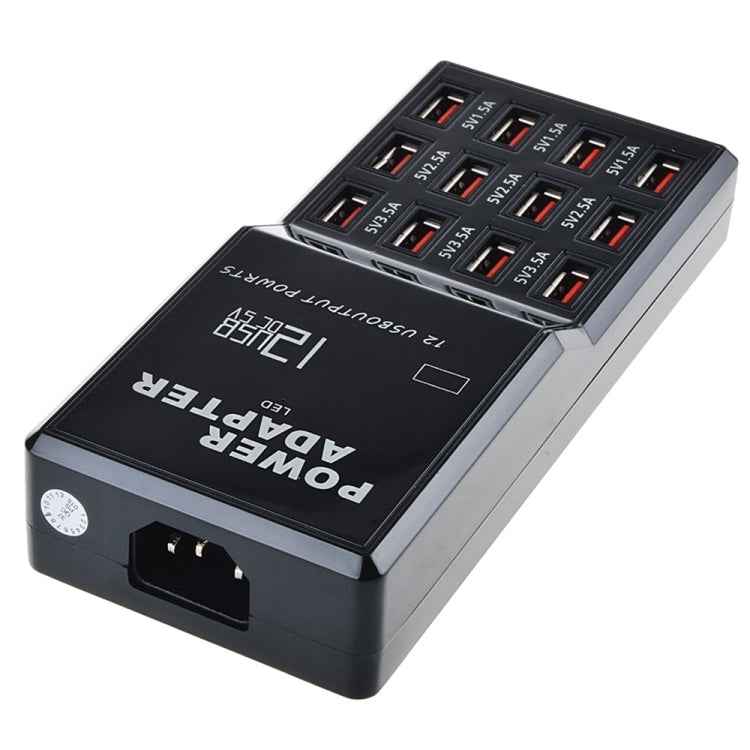 W-858 12A 12 Ports USB Fast Charging Dock Desktop Smart Charger AC100-240V, EU Plug