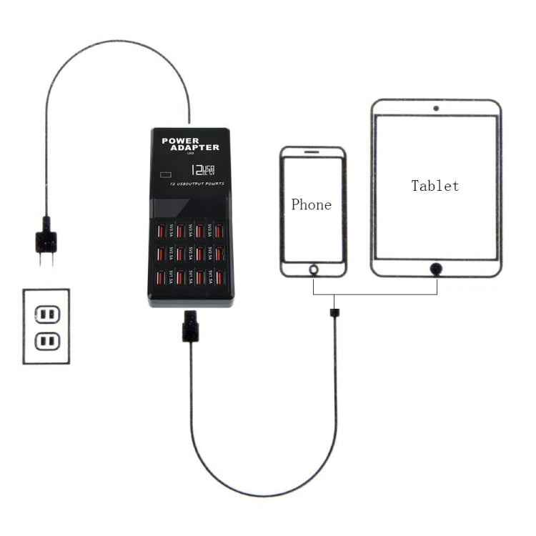 W-858 12A 12 Ports USB Fast Charging Dock Desktop Smart Charger AC100-240V, EU Plug