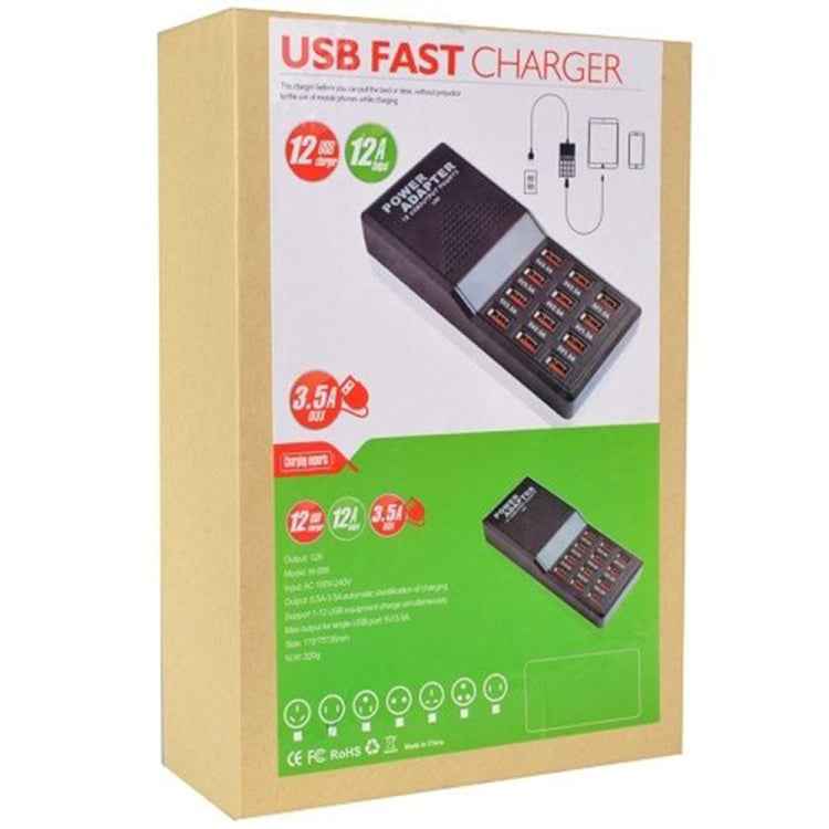 W-858 12A 12 Ports USB Fast Charging Dock Desktop Smart Charger AC100-240V, EU Plug