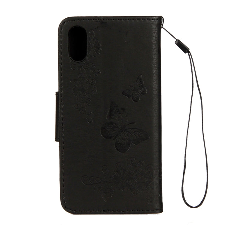For iPhone X / XS Pressed Flowers Butterfly Pattern Horizontal Flip Leather Case with Holder & Card Slots & Wallet & Lanyard