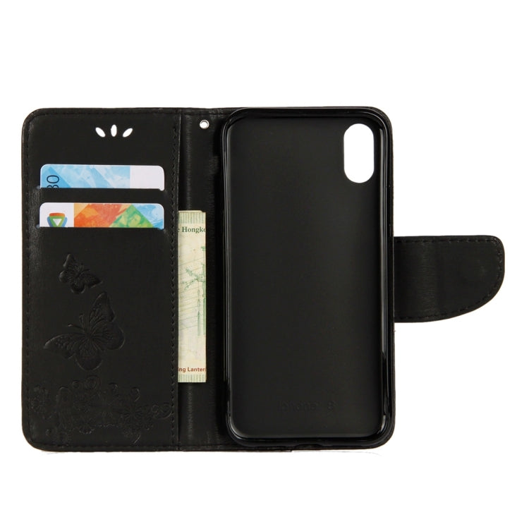 For iPhone X / XS Pressed Flowers Butterfly Pattern Horizontal Flip Leather Case with Holder & Card Slots & Wallet & Lanyard