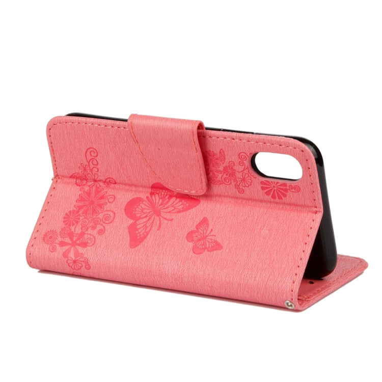 For iPhone X / XS Pressed Flowers Butterfly Pattern Horizontal Flip Leather Case with Holder & Card Slots & Wallet & Lanyard, For X