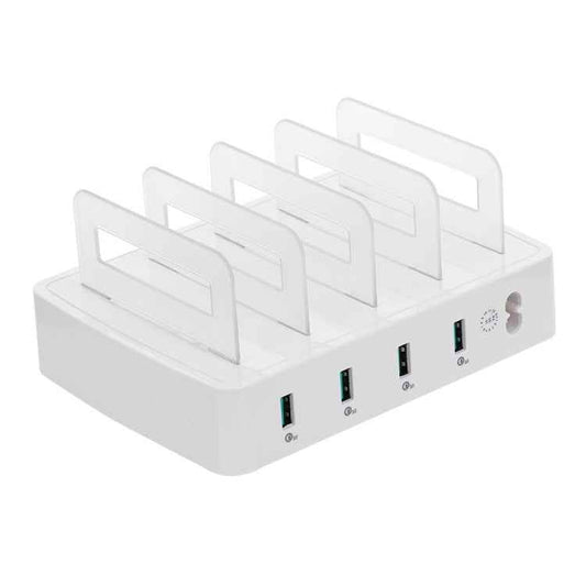 659Q 80W 4 Ports QC3.0 Fast Charging Dock USB Smart Charger with Phone & Tablet Holder, US Plug