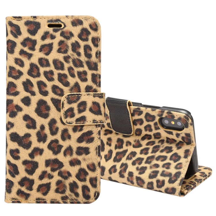 For iPhone X Leopard Pattern PU + PC Horizontal Flip Leather Protective Case with Holder & Card Slots, For X
