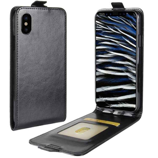 For iPhone X / XS Crazy Horse Texture Vertical Flip Leather Case with Card Slot & Photo Frame
