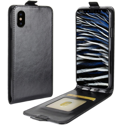 For iPhone X / XS Crazy Horse Texture Vertical Flip Leather Case with Card Slot & Photo Frame