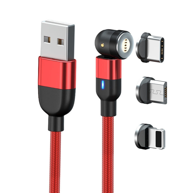 2m 3A Output 3 in 1 USB to 8 Pin + USB-C / Type-C + Micro USB 540 Degree Rotating Magnetic Data Sync Charging Cable, 2m 3 in 1