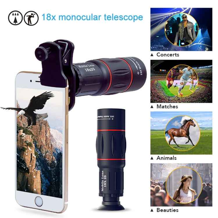 APEXEL APL-T18XBZJ5 4 in 1 18X Telescope + 0.63X Wide Lens + 198 Degrees Fisheye Lens + 15X Macro Lens Universal External Camera Phone Lens