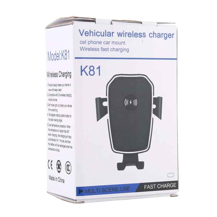 K81 10W QI Universal Rotating Gravity Induction Car Wireless Charging Mobile Phone Holder with Suction Cup
