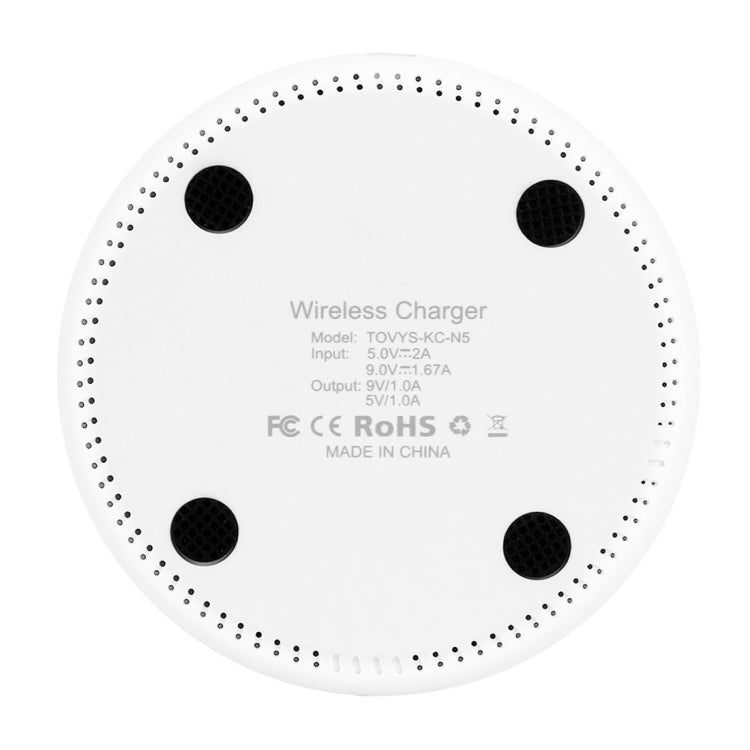 TOVYS-KC-N5 9V 1A Output Frosted Round Wire Qi Standard Fast Charging Wireless Charger, Cable Length: 1m