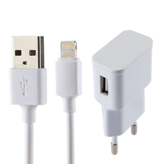 For iPhone 5V 2.1A Intellgent Identification USB Charger with 1m USB to 8 Pin Charging Cable, EU Plug