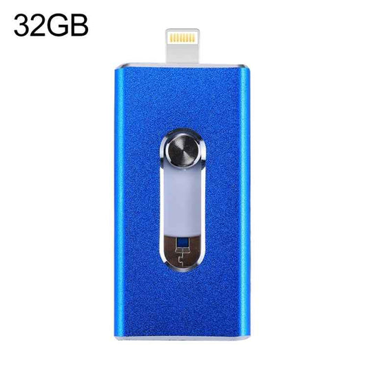 RQW-02 3 in 1 USB 2.0 & 8 Pin & Micro USB 32GB Flash Drive, RQW-02 Blue