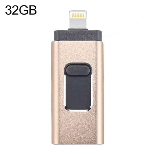 easyflash RQW-01B 3 in 1 USB 2.0 & 8 Pin & Micro USB 32GB Flash Drive, RQW-01B Gold