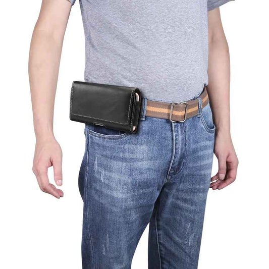 Men Lambskin Texture Multi-functional Universal Mobile Phone Waist Pack Leather Case for 6.0 Inch or Below Smartphones