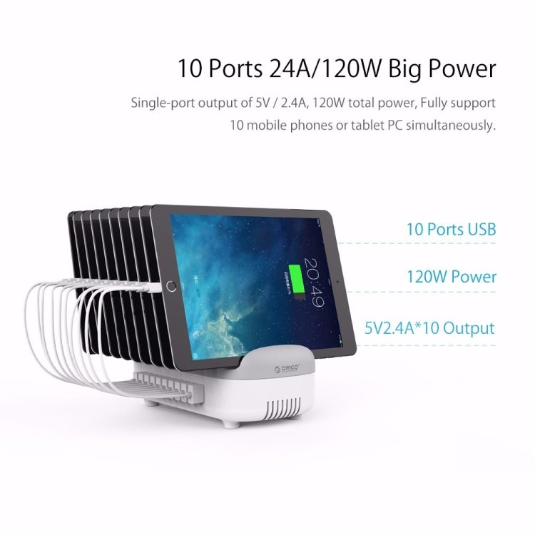 ORICO DUK-10P 120W 10 USB Ports Smart Charging Station with Phone & Tablet Stand, EU Plug, EU Plug(Black), EU Plug(White), US Plug(Black), US Plug(White), UK Plug(White), UK Plug(Black), AU Plug(White), AU Plug(Black)