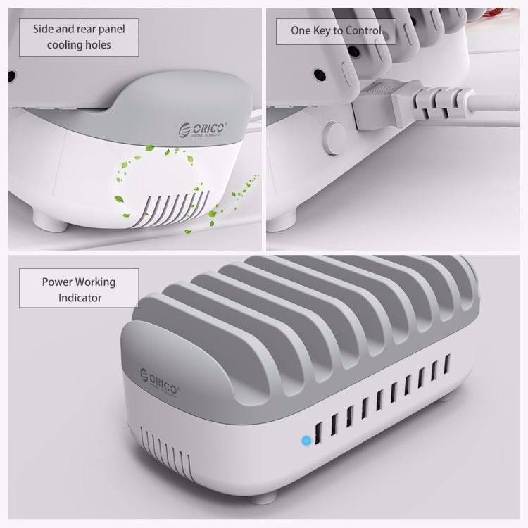ORICO DUK-10P 120W 10 USB Ports Smart Charging Station with Phone & Tablet Stand, EU Plug, EU Plug(Black), EU Plug(White), US Plug(Black), US Plug(White), UK Plug(White), UK Plug(Black), AU Plug(White), AU Plug(Black)