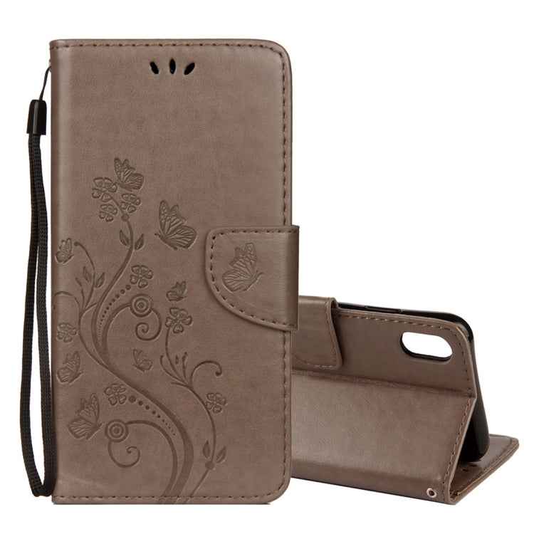 For iPhone XR Embossed Butterfly Pattern Horizontal Flip Leather Case with Card Slot & Holder & Wallet & Lanyard