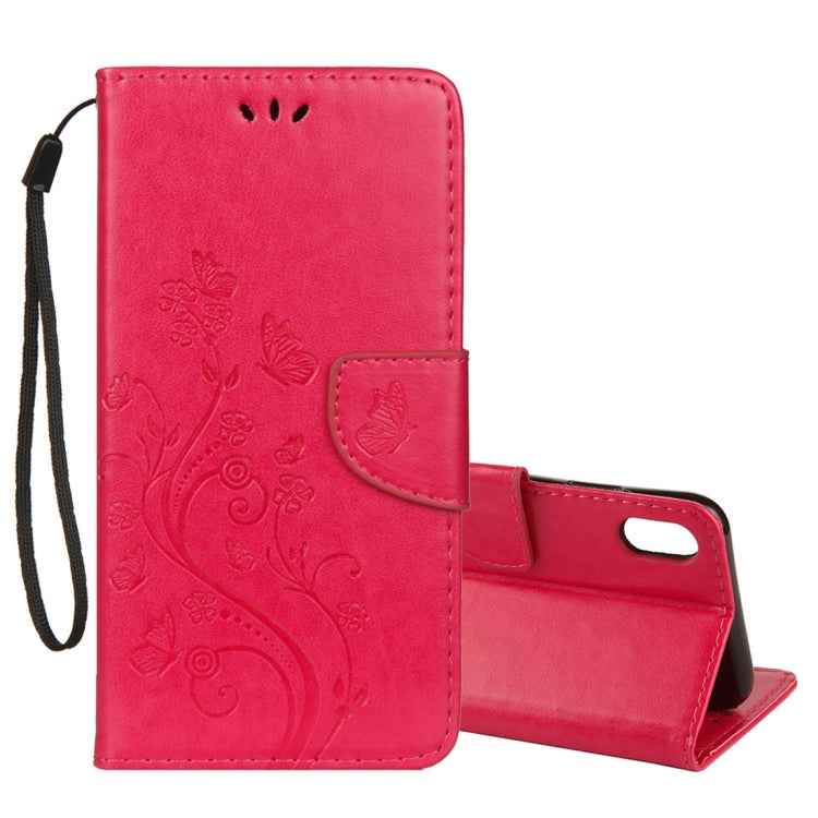 For iPhone XR Embossed Butterfly Pattern Horizontal Flip Leather Case with Card Slot & Holder & Wallet & Lanyard
