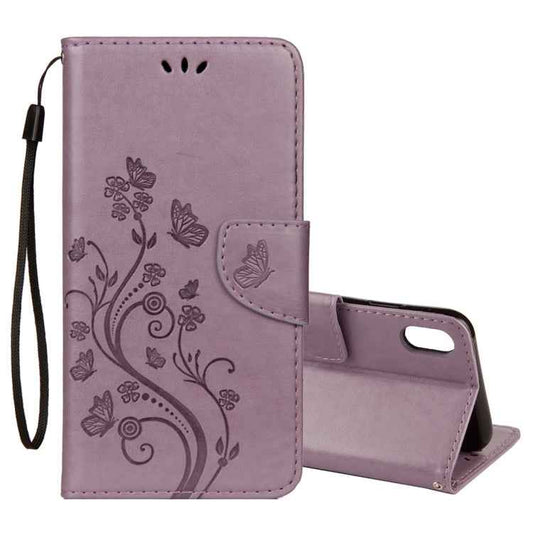 For iPhone XR Embossed Butterfly Pattern Horizontal Flip Leather Case with Card Slot & Holder & Wallet & Lanyard