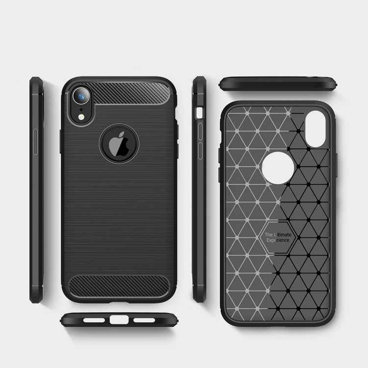 For iPhone XR Brushed Texture Carbon Fiber Shockproof TPU Protective Back Case