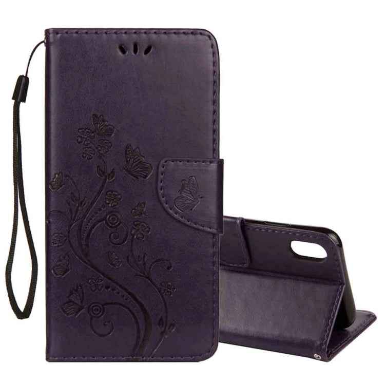 For iPhone XS Max Embossed Butterfly Pattern Horizontal Flip Leather Case with Card Slot & Holder & Wallet & Lanyard