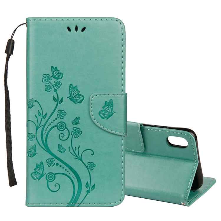 For iPhone XS Max Embossed Butterfly Pattern Horizontal Flip Leather Case with Card Slot & Holder & Wallet & Lanyard