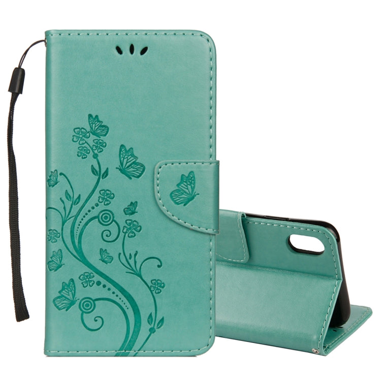 For iPhone XS Max Embossed Butterfly Pattern Horizontal Flip Leather Case with Card Slot & Holder & Wallet & Lanyard