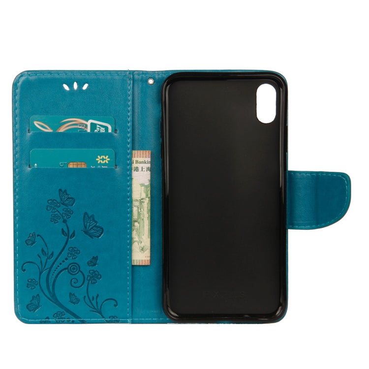 For iPhone XS Max Embossed Butterfly Pattern Horizontal Flip Leather Case with Card Slot & Holder & Wallet & Lanyard