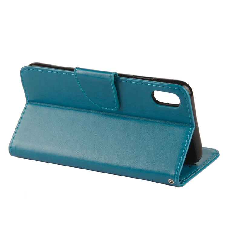 For iPhone XS Max Embossed Butterfly Pattern Horizontal Flip Leather Case with Card Slot & Holder & Wallet & Lanyard