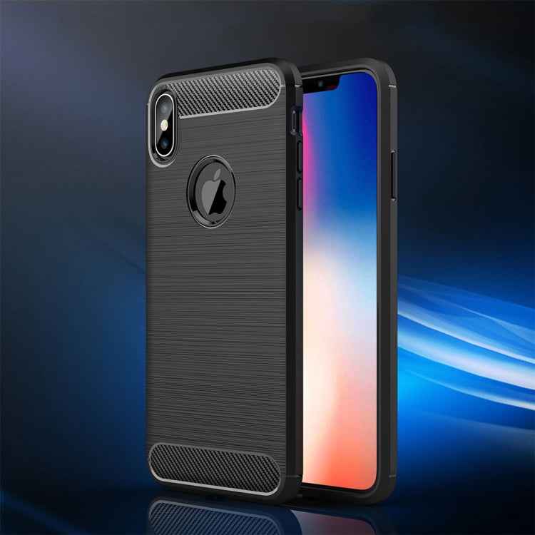For iPhone XS Max Brushed Texture Carbon Fiber Shockproof TPU Protective Back Case