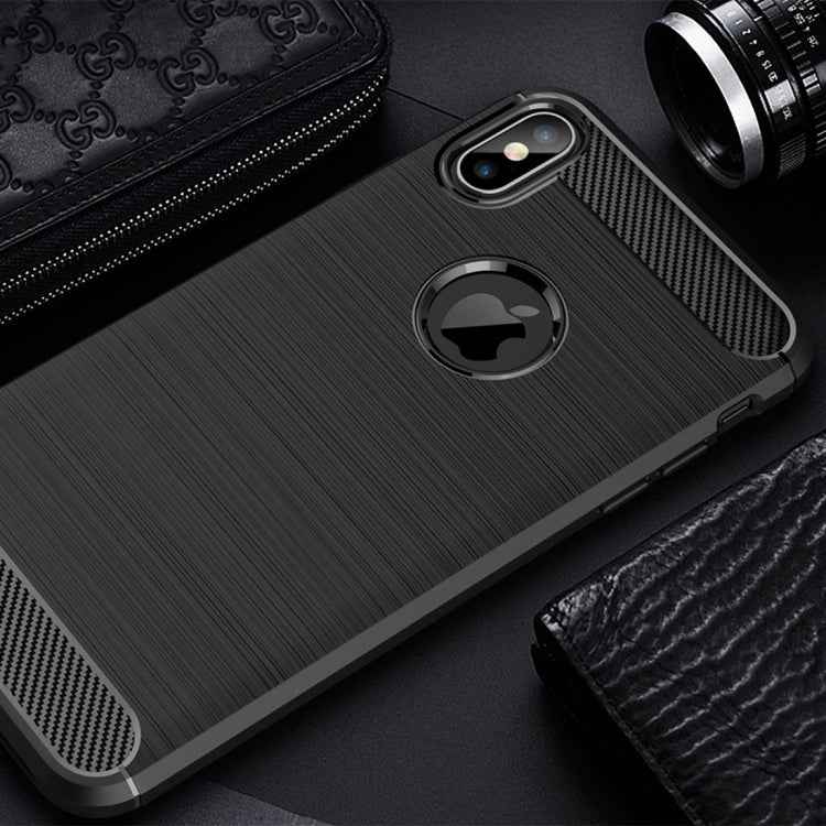 For iPhone XS Max Brushed Texture Carbon Fiber Shockproof TPU Protective Back Case