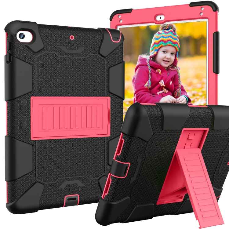 Shockproof Two-color Silicone Protection Shell for iPad Mini 2019 & 4, with Holder (Rose Red+Blue)