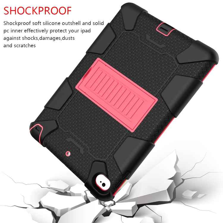 Shockproof Two-color Silicone Protection Shell for iPad Mini 2019 & 4, with Holder (Rose Red+Blue)