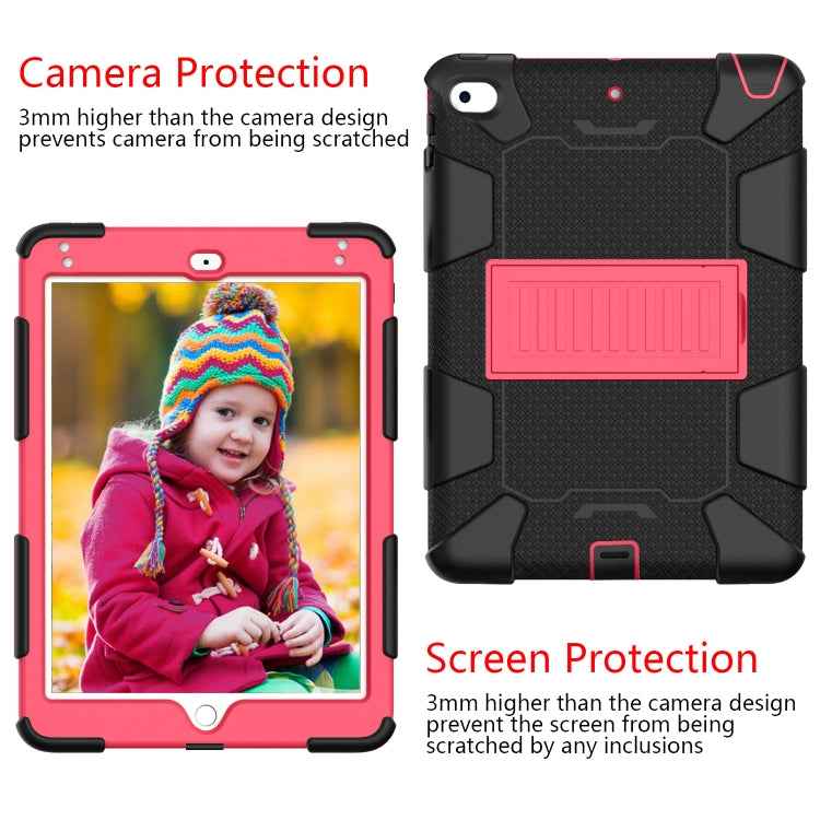 Shockproof Two-color Silicone Protection Shell for iPad Mini 2019 & 4, with Holder (Rose Red+Blue)