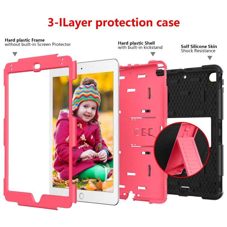Shockproof Two-color Silicone Protection Shell for iPad Mini 2019 & 4, with Holder (Rose Red+Blue)